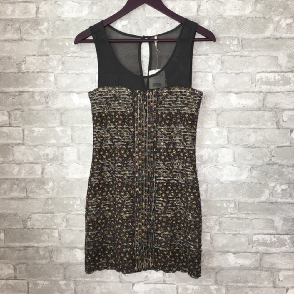 Free People midnight floral ruffle bodycon